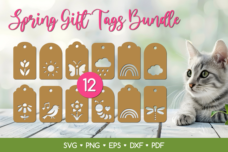 Spring Gift Tags SVG Bundle, Spring Papercut Tag Templates