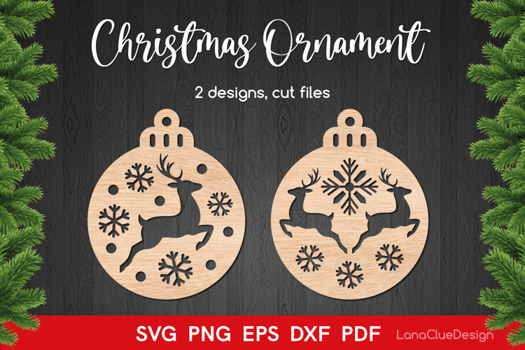 Round Christmas Ornaments with Reindeer SVG Laser Cutting