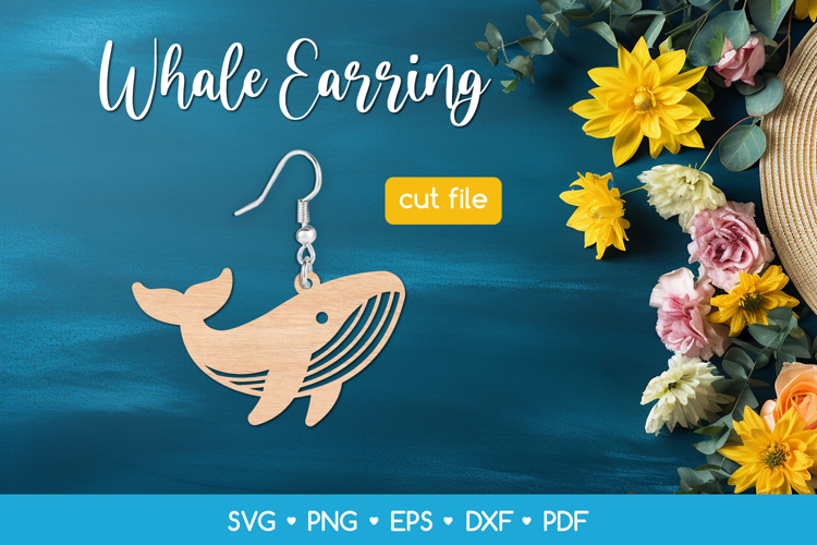Whale Earring SVG Cut File, Ocean Animal Jewelry Template