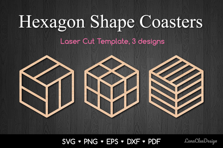 3 Geometric Cube Coasters SVG, Abstract Laser Cut Template