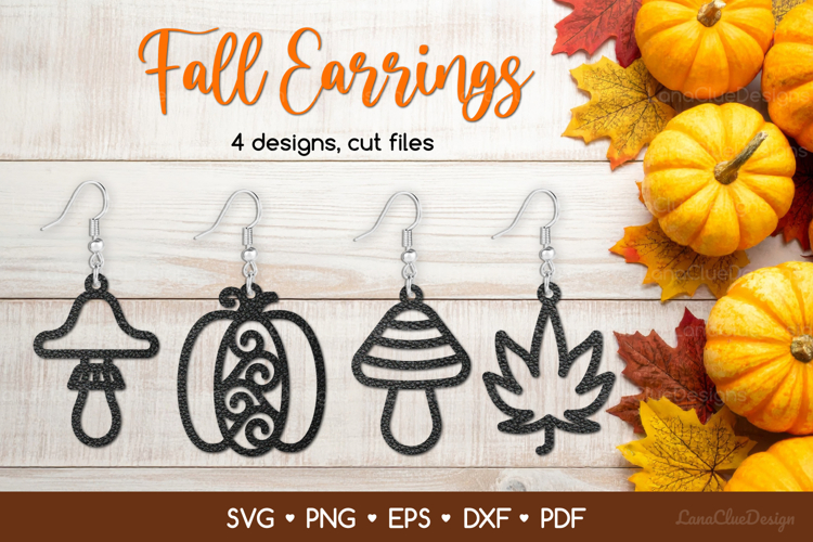4 Fall Earrings SVG Cut Files, Autumn Jewelry Templates