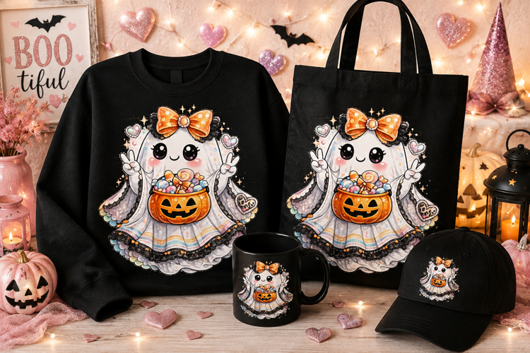 Cute Candy Ghost PNG | Kawaii Halloween Ghost Sublimation