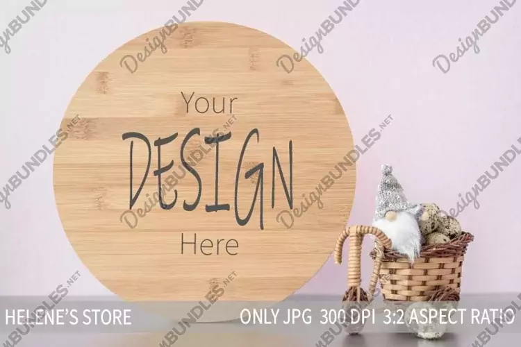 Easter round mockup | Wood round mockup | easter gnome