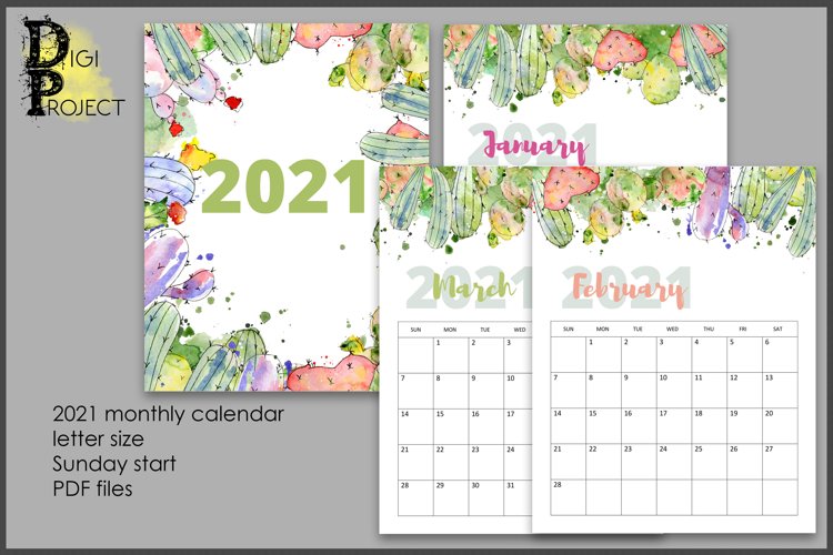 21 Succulent Wall Calendar Printable Watercolor Digital Design Bundles