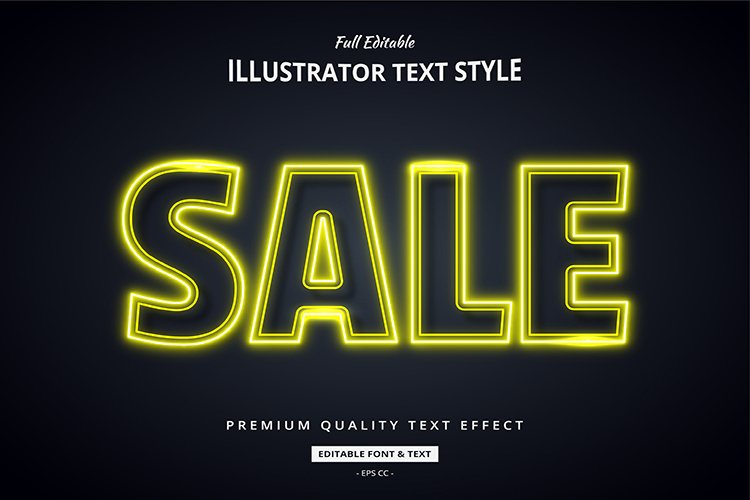 Yellow Neon 3d Illustrator Text Style Effect