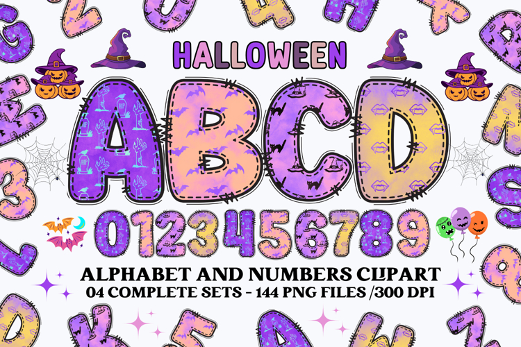 Halloween Alphabet png clipart, halloween letters doodle