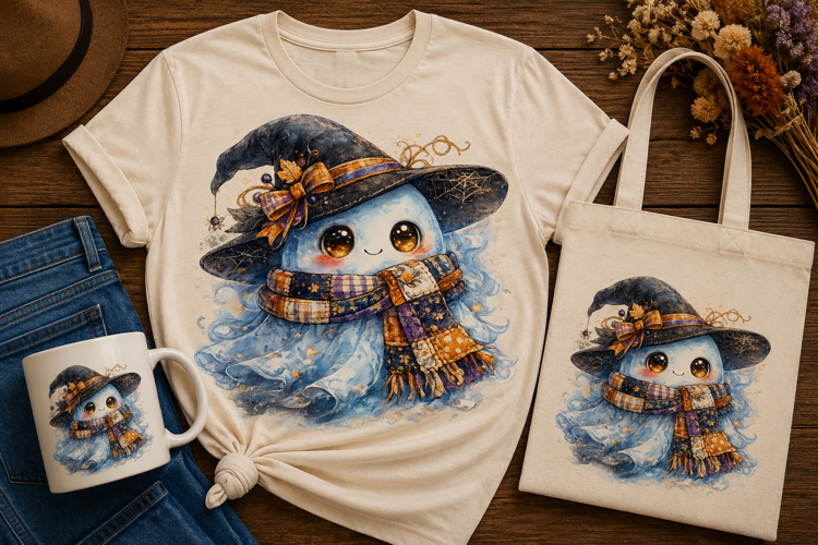 Cute Halloween Ghost PNG | Kawaii Witch Ghost Sublimation De