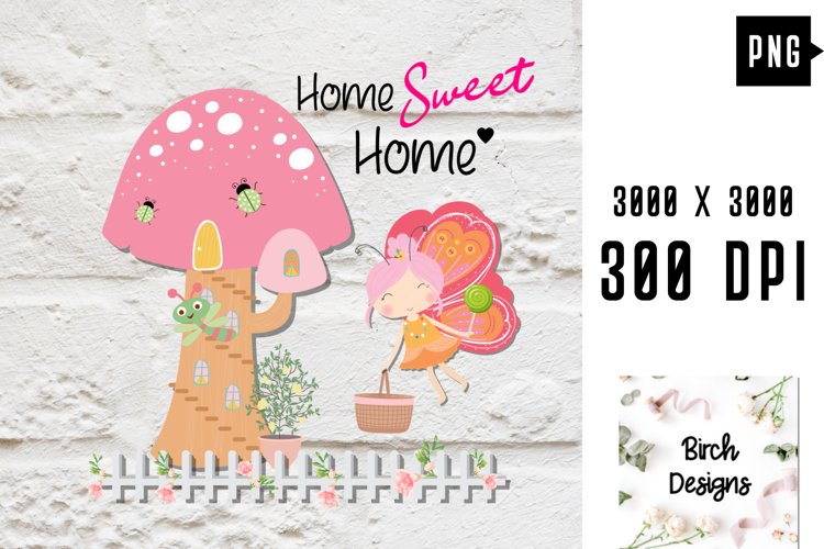 Colorful Fairy Cartoon Mushroom House Garden PNG Printable example image 1