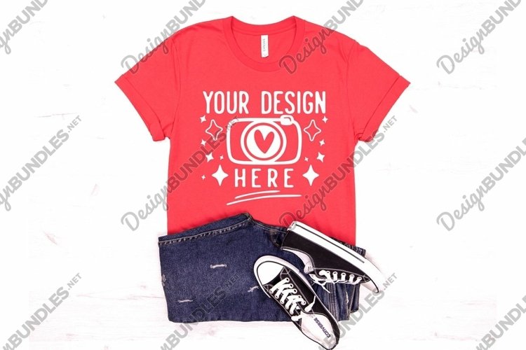 Bella Canvas 3001 Heather Red Mockup, Unisex Tshirt Mockup