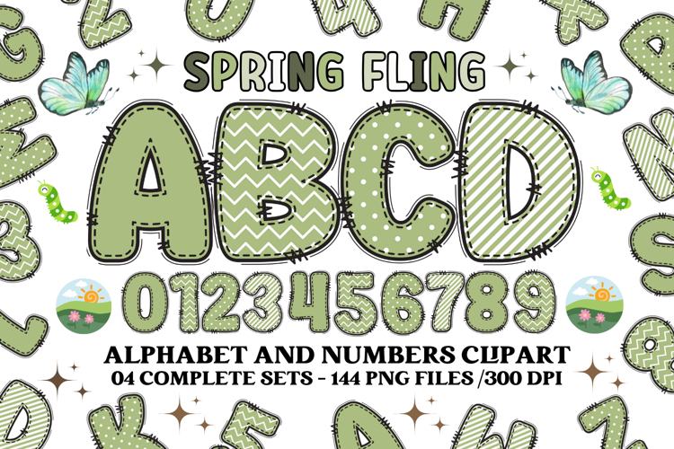 Spring Fling Alphabet png, letters doodle, spring clipart