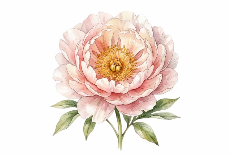 Luxurious watercolor peony in full bloom