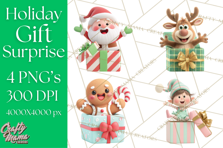 Christmas Characters in Gift Boxes PNG Clipart