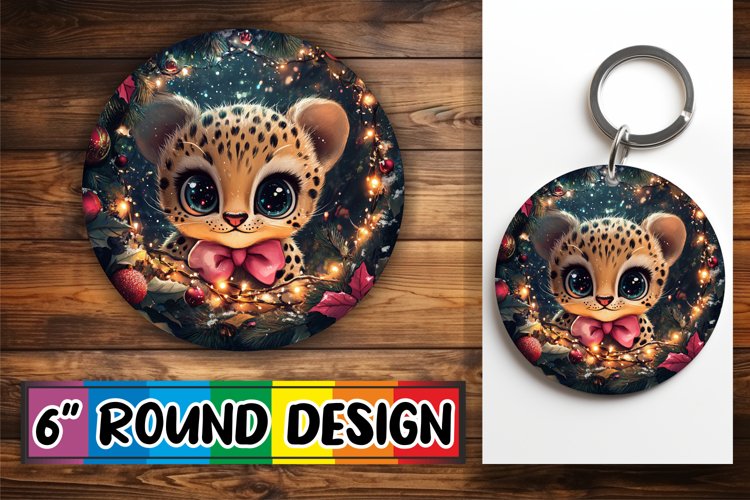 Artful Round Design for Keychains , Holiday Animals