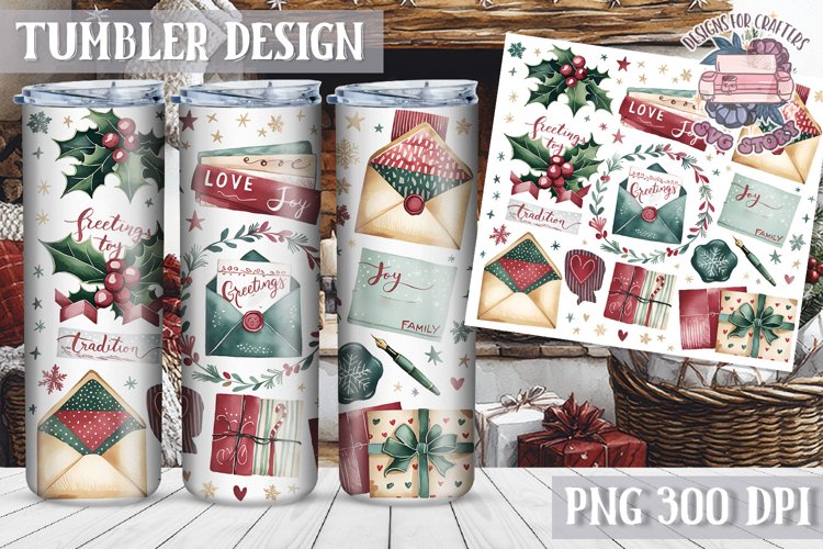 Sublimation Tumbler WRAP Christmas Design Quote Watercolor
