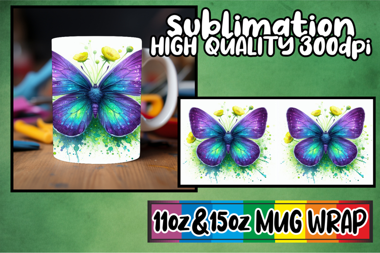 Unique flair 11oz 15oz mug wrap, Butterfly