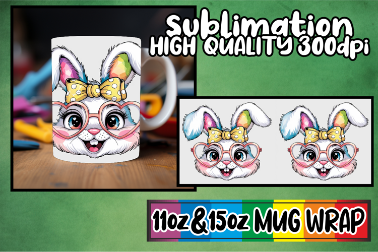 Pure elegance sublimation 11oz 15oz mug wrap, Easter Bunny