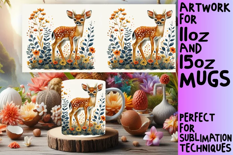 Watercolor Deer Mug Wrap Sublimation Spring