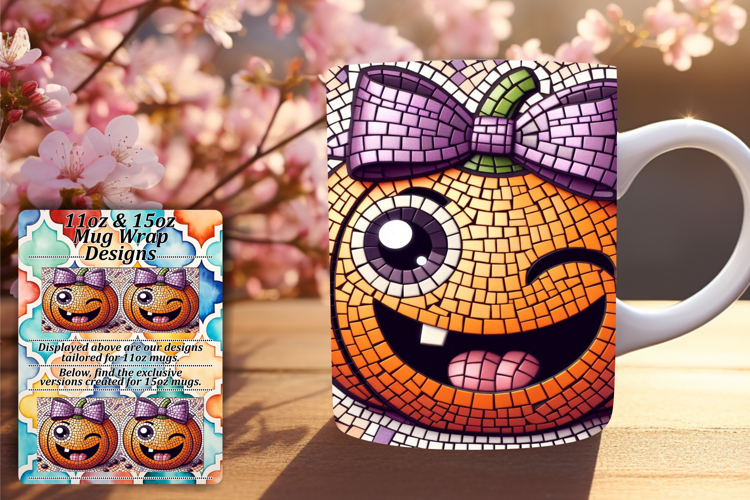 Classy 15oz Mug Wrap Png Design , Cute Pumpkin