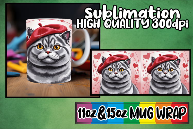Radiant mornings 11oz 15oz sublimation wrap, Valentines Cat