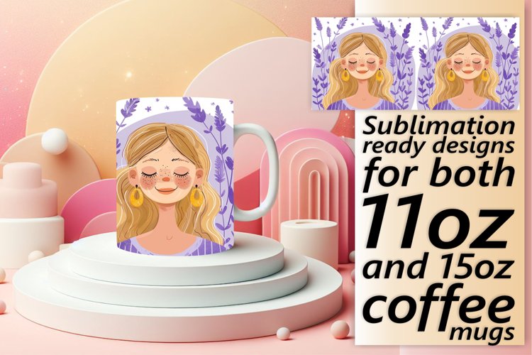 Artistic Woman with Flowers Mug Wrap 11oz/15oz example image 1