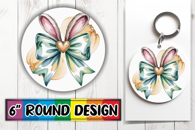 Sweet Circle Keychain Design PNG, Easter Bow