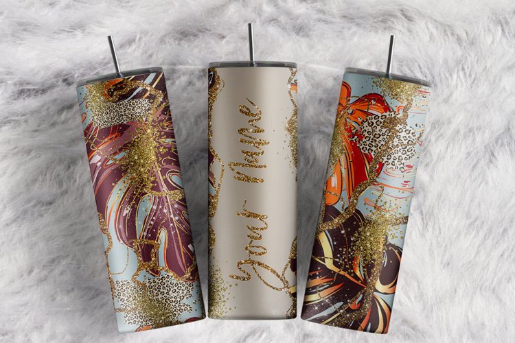 Custom Name Tropical Gold Marble Leopard 20 oz tumbler wrap