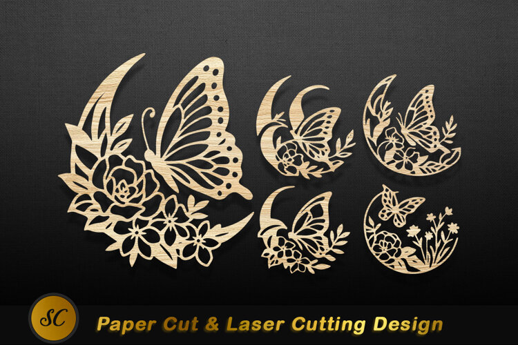 Wooden butterfly floral cutouts image Laser cut example image 1