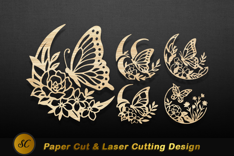 Wooden butterfly floral cutouts image Laser cut