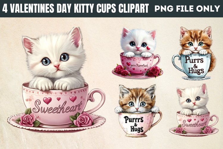 Valentines Day Kitty Cups Clipart PNG