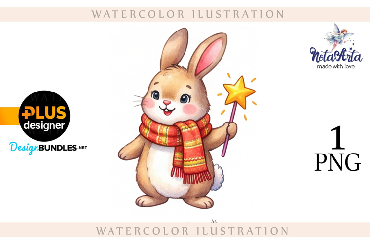 Christmas Bunny in Watercolor Style