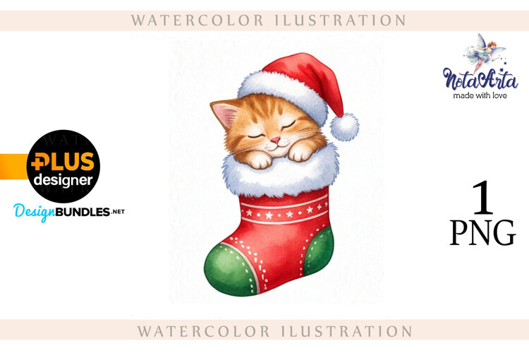 Christmas Kitten in Watercolor Style example image 1