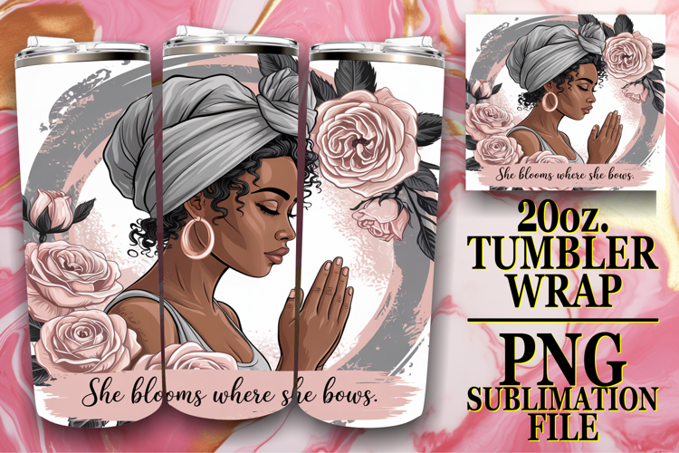 Radiant Adventures 20oz tumbler wrap, Praying Woman
