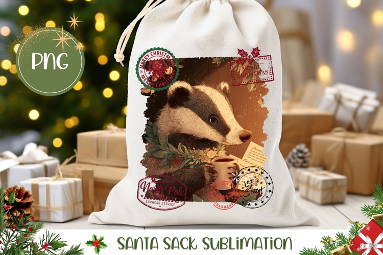 Cartoon Christmas Badger Santa Sack, Winter Gift Bag