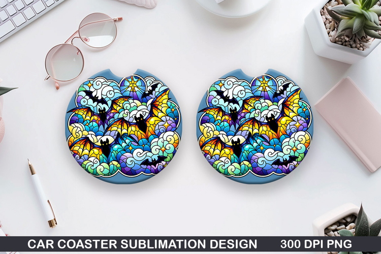 Haunted Bats Car Coaster Sublimation| Halloween Coaster PNG