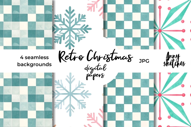 Retro Green and White Checked Seamless Pattern Christmas