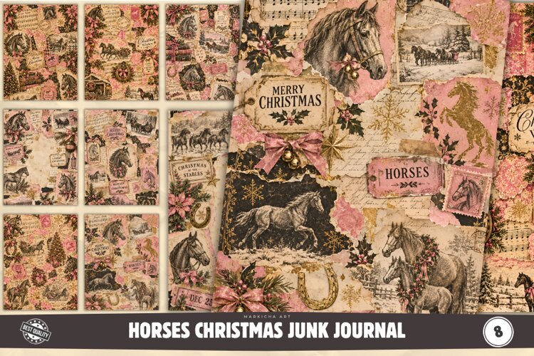 Horses Christmas Junk Journal Pages example image 1