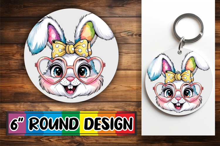 Enchanted Keychain Round Sublimation, Easter Bunny