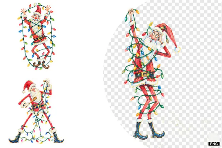 Santa With Christmas Lights PNGs