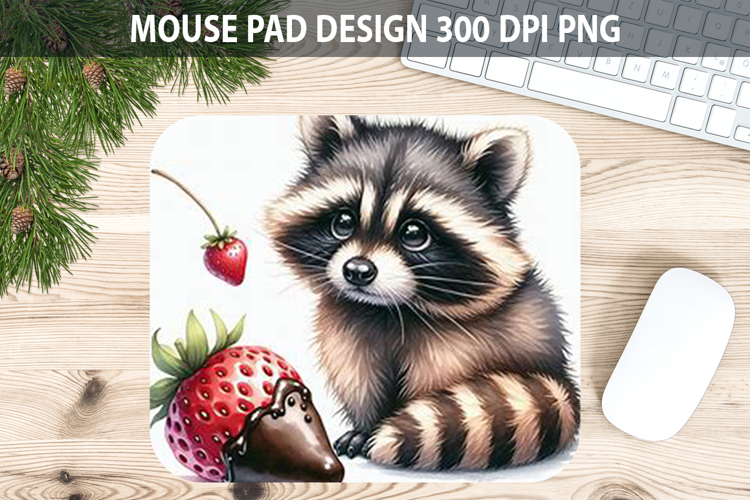 Watercolor Raccoon Mouse Pad Sublimation - Valentines PNG