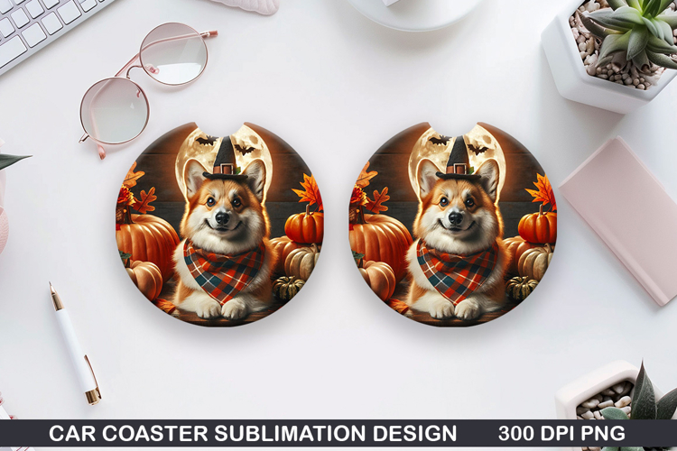 Halloween Dog Car Coaster Sublimation| Halloween Coaster PNG