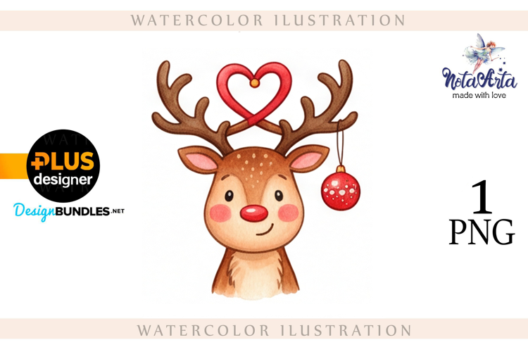 Christmas deer watercolor illustration