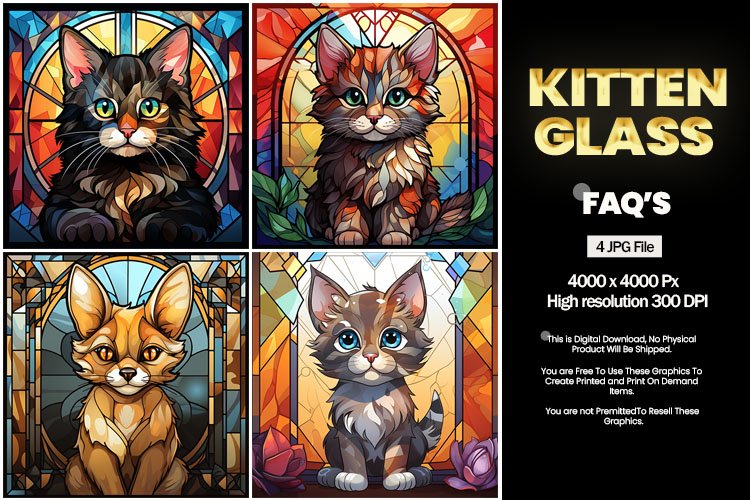 Kitten Stained Glass Square Coaster - 04 Variations