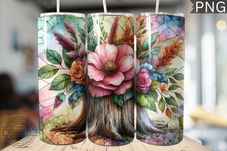 Watercolor Flower Wooden Stump Tumbler - High Quality 3Dpi