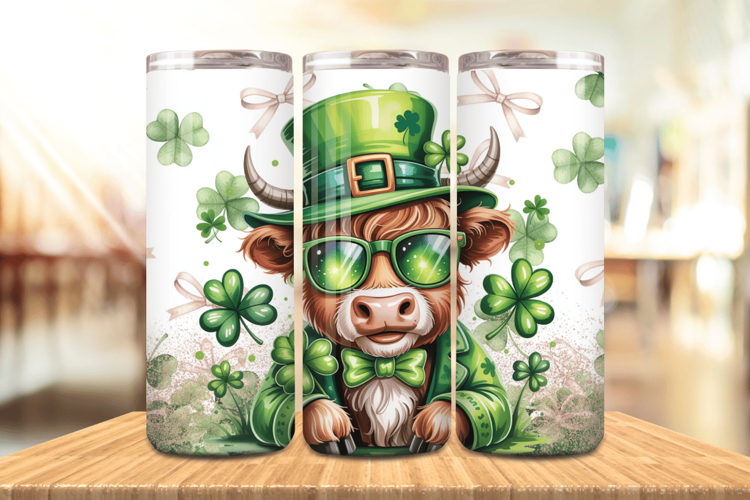 Cool Highland Cow with Sunglasses Tumbler Wrap PNG Sublimati
