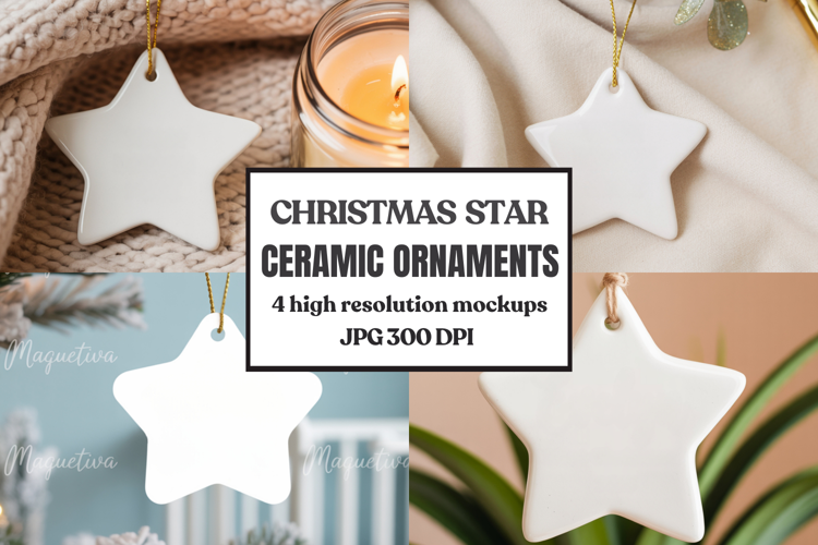 Christmas Star Ceramic Ornaments Mockup | Holiday Star Ornam