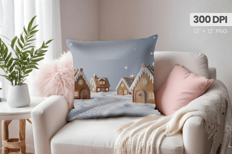 Winter Christmas Wonderland PNG Pillow, Winter Pillow Design