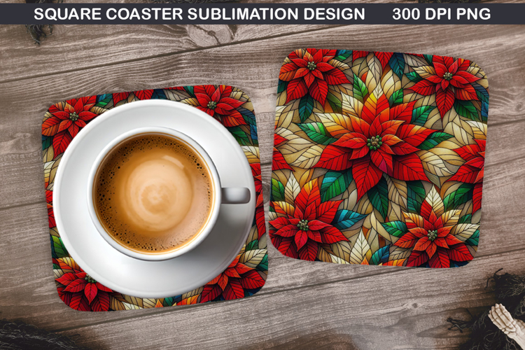 Poinsettias Coaster Sublimation, Christmas Coaster PNG