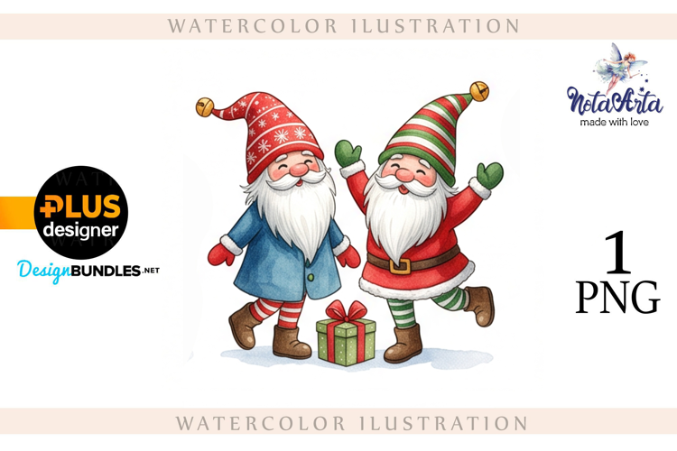 Christmas Gnome Santa with a Sheep in Watercolor Style