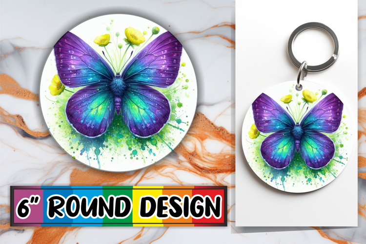 Luminous Keychain Round PNG, Butterfly