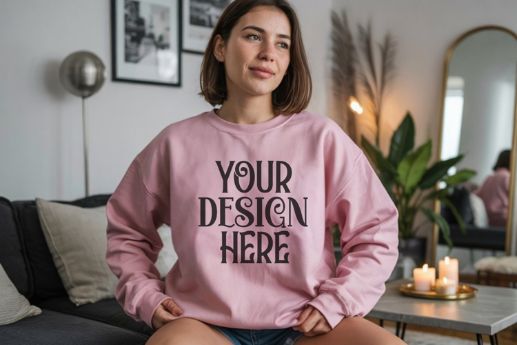 Pink Gildan 18000 Mockup, Gildan Sweatshirt Mockup